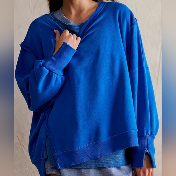 NWT FREE PEOPLE CAMDEN BLUE OVERSIZED PULLOVER Sweatshirt We The Free
